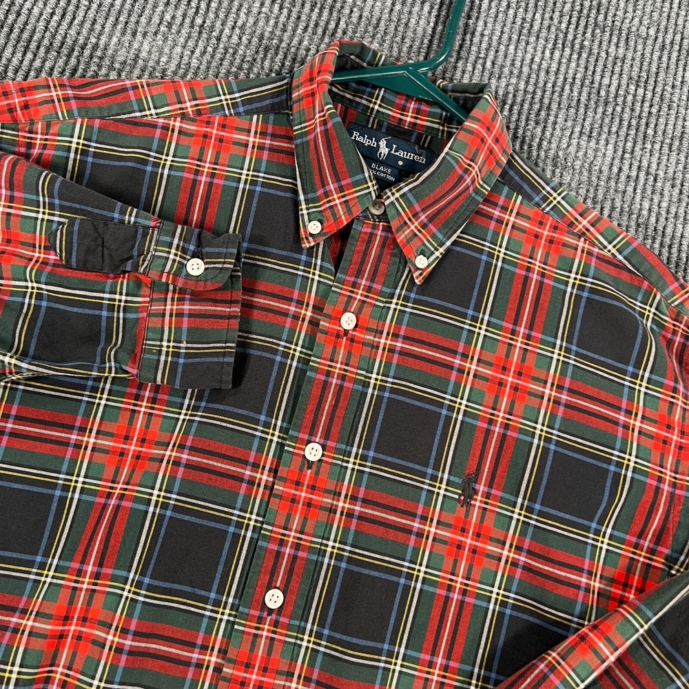 Ralph Lauren Shirt Mens Medium Red Plaid Long Sleeve Button Down Blake Fit
